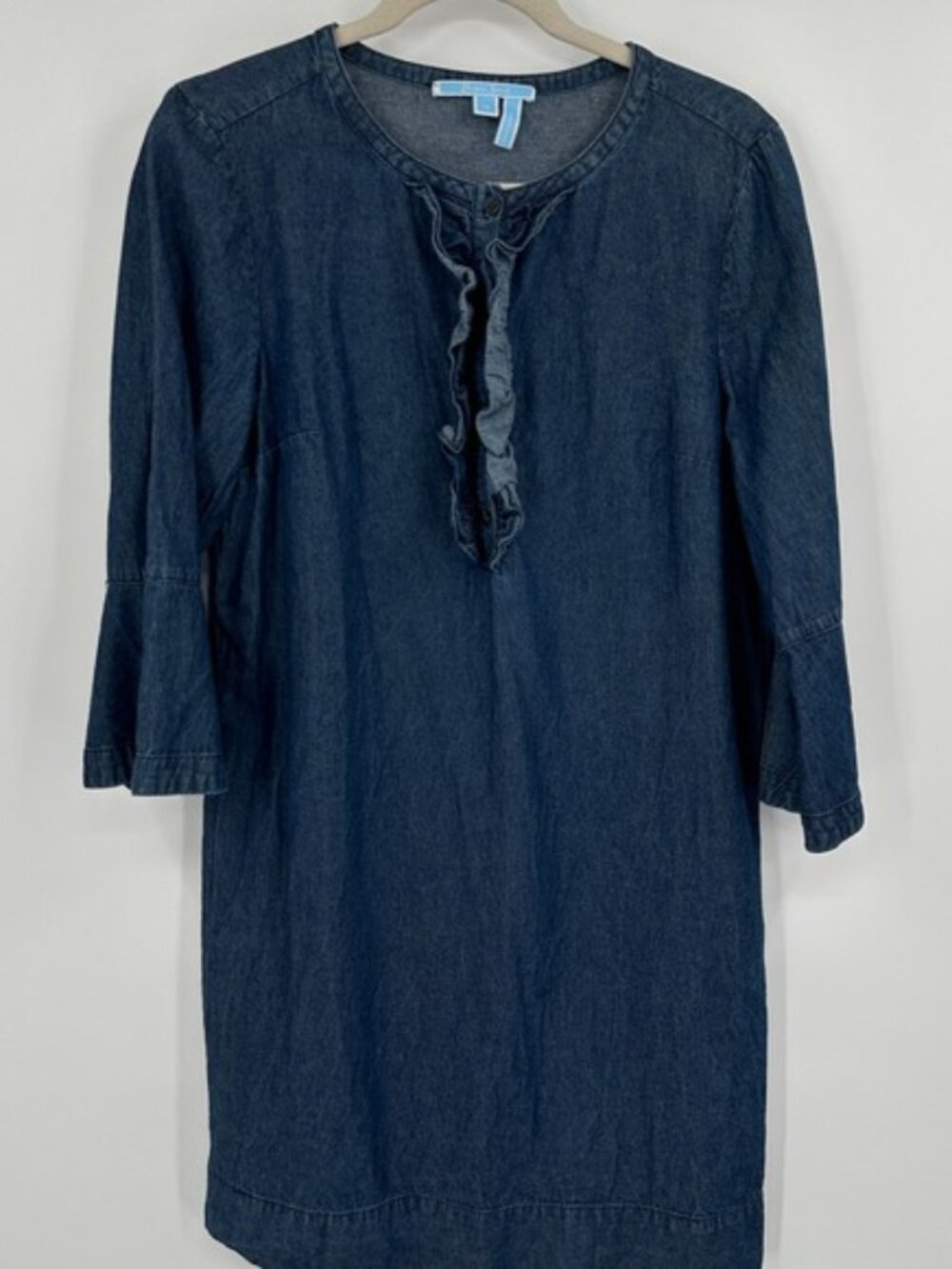 Draper‎ James Womens Denim Dress Blue Ruffle Front Bell Sleeve